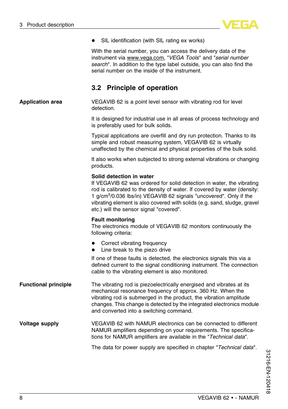 2 principle of operation | VEGA VEGAVIB 62 - NAMUR User Manual | Page 8 / 36
