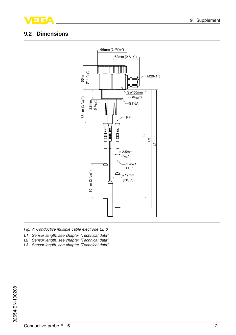2 dimensions | VEGA EL 6 Conductive probe User Manual | Page 21 / 24