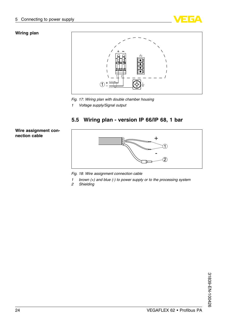 5 wiring plan – version ip66/ip68, 1bar | VEGA VEGAFLEX 62 Profibus PA User Manual | Page 24 / 64