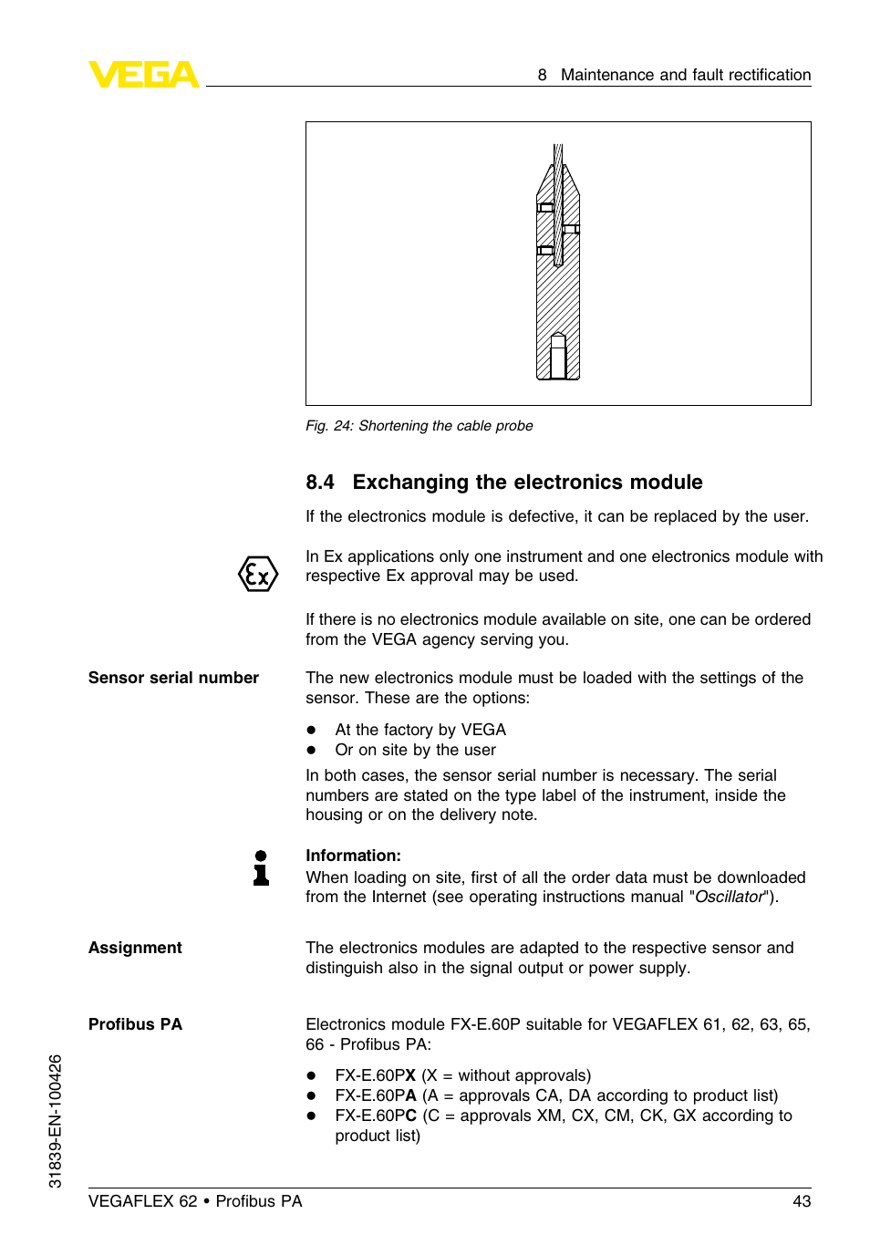 4 exchanging the electronics module | VEGA VEGAFLEX 62 Profibus PA User Manual | Page 43 / 64