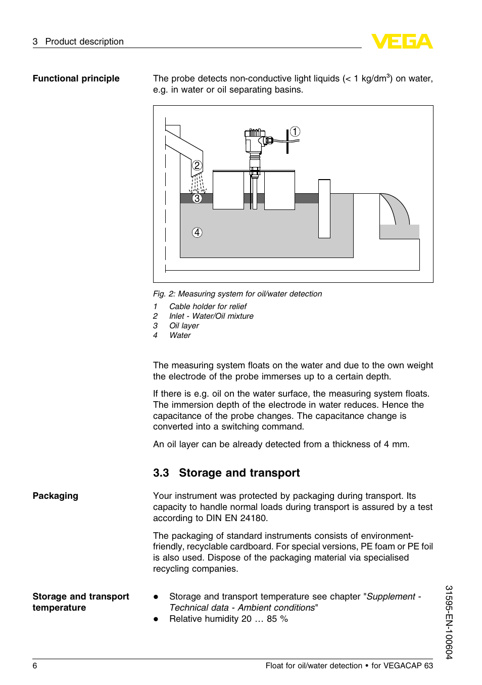 3 storage and transport | VEGA Float for oil_water detection for for VEGACAP 63 User Manual | Page 6 / 16