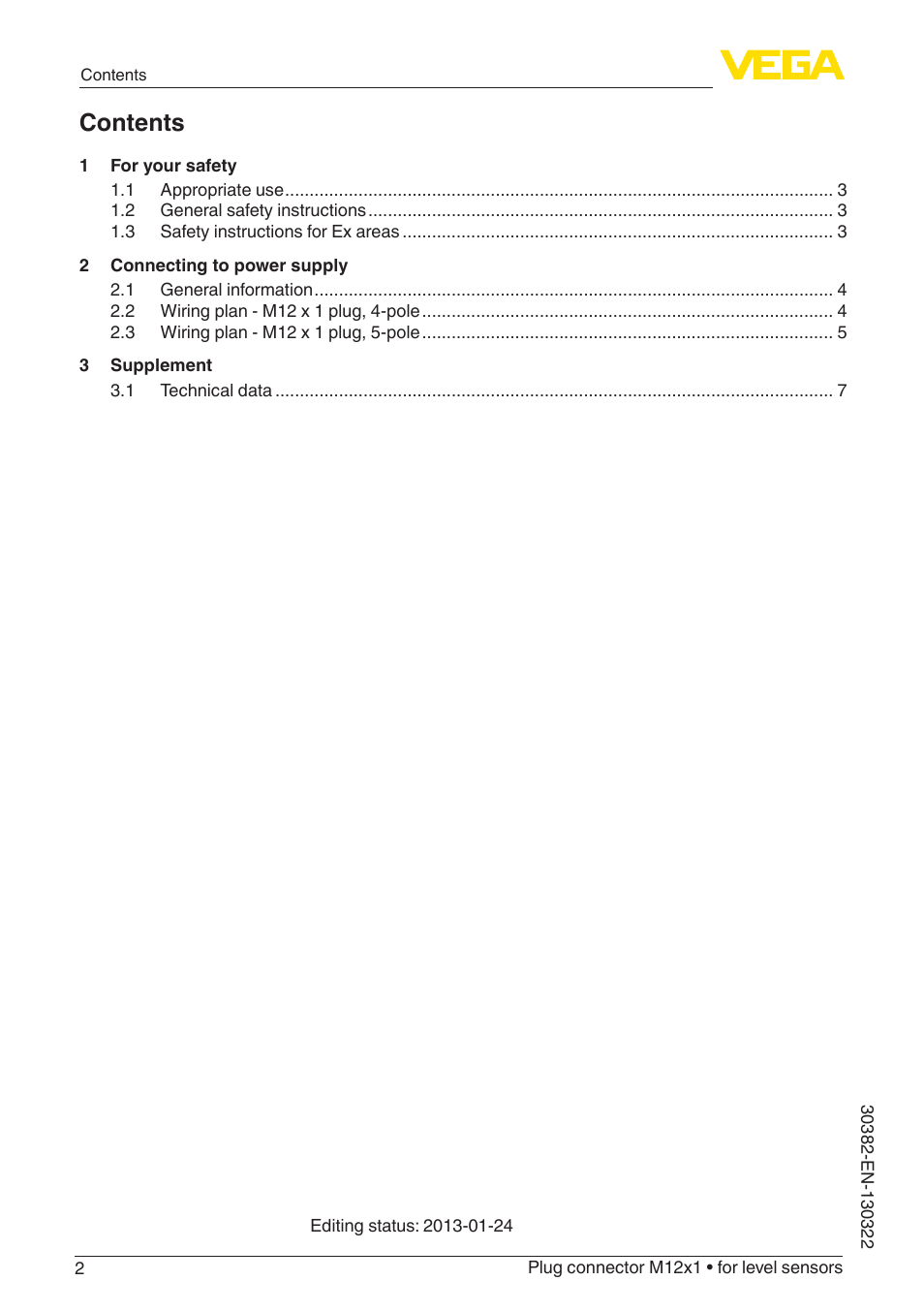 VEGA Plug connector M12x1 for level sensors User Manual | Page 2 / 8