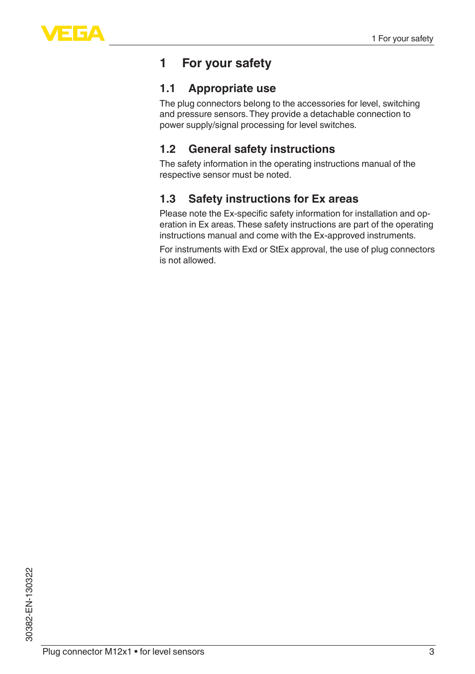 1 for your safety | VEGA Plug connector M12x1 for level sensors User Manual | Page 3 / 8