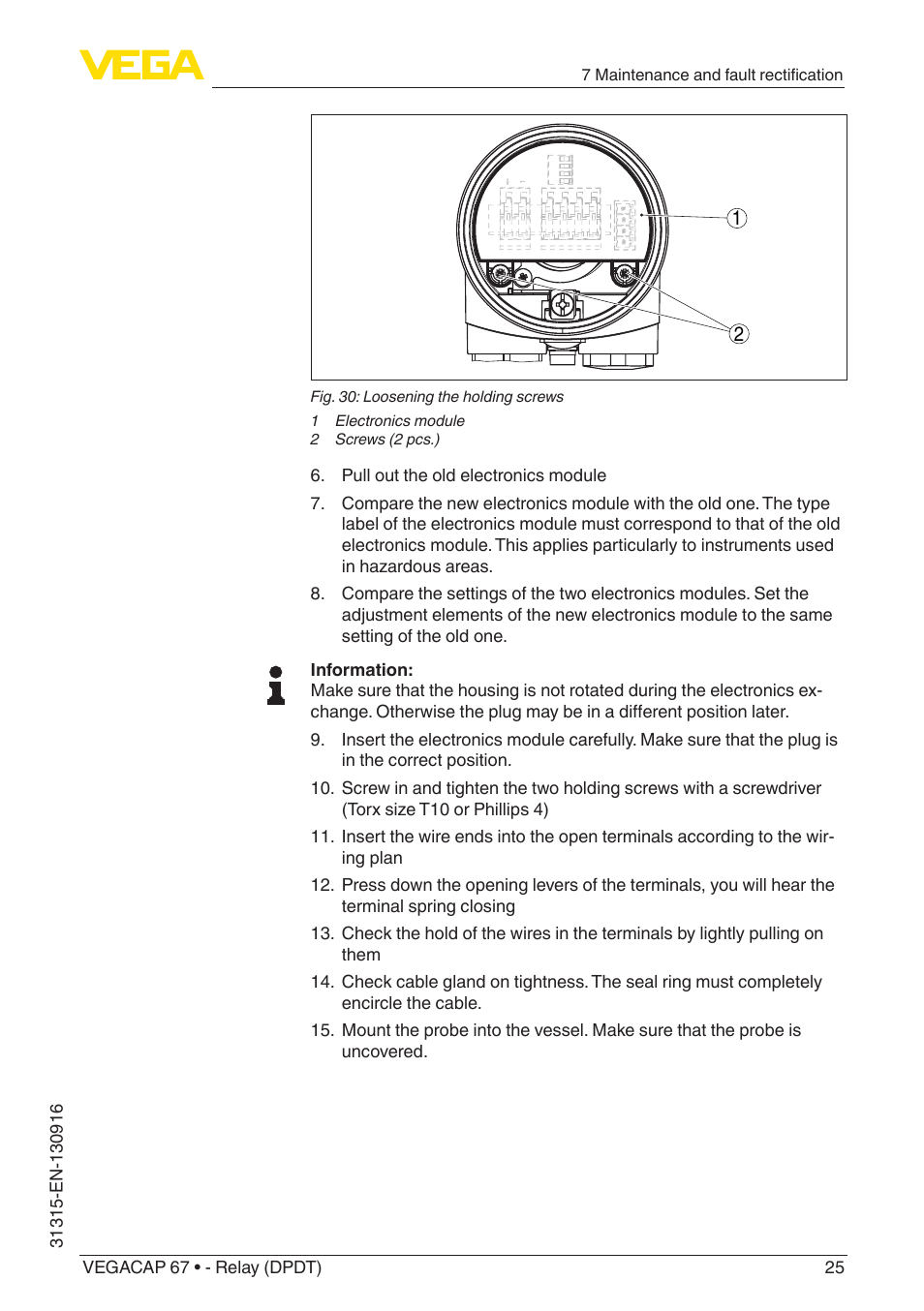 VEGA VEGACAP 67 - Relay (DPDT) User Manual | Page 25 / 36