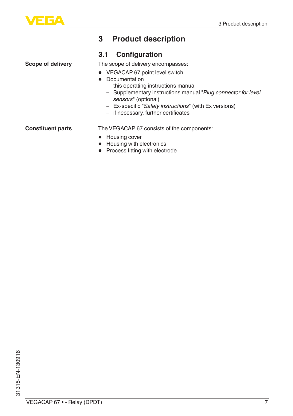 3 product description, 1 configuration | VEGA VEGACAP 67 - Relay (DPDT) User Manual | Page 7 / 36