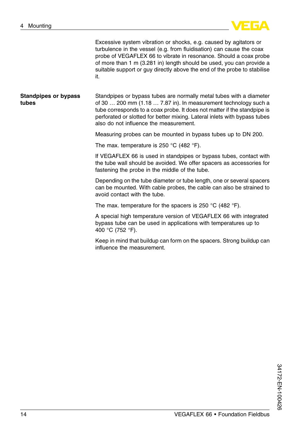 VEGA VEGAFLEX 66 (-20…+250°C) Foundation Fieldbus User Manual | Page 14 / 64