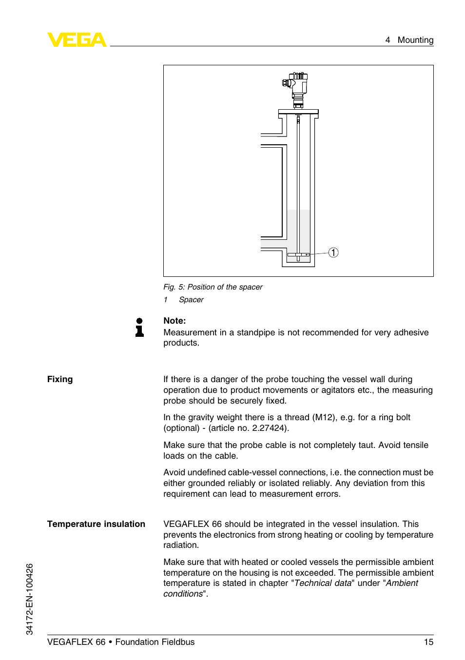 VEGA VEGAFLEX 66 (-20…+250°C) Foundation Fieldbus User Manual | Page 15 / 64