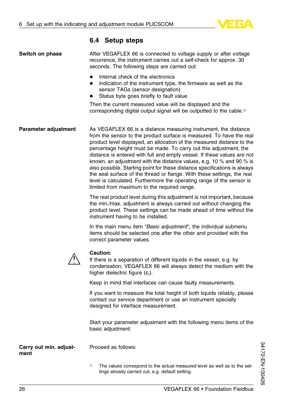 4 setup steps | VEGA VEGAFLEX 66 (-20…+250°C) Foundation Fieldbus User Manual | Page 26 / 64