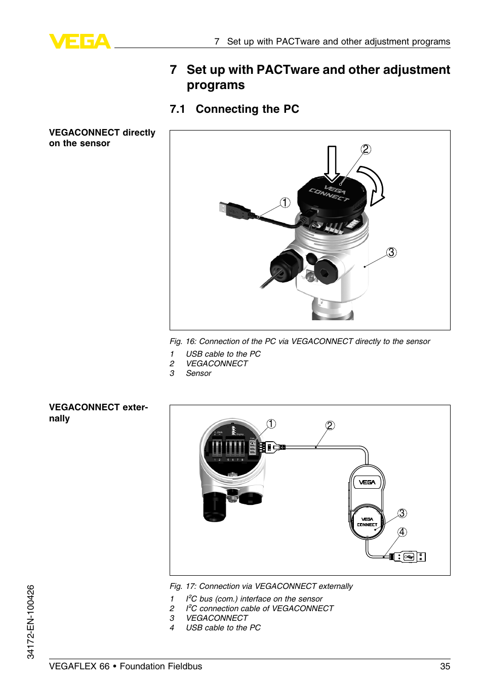 1 connecting the pc, 1 connecting the pc 3 1 2 | VEGA VEGAFLEX 66 (-20…+250°C) Foundation Fieldbus User Manual | Page 35 / 64