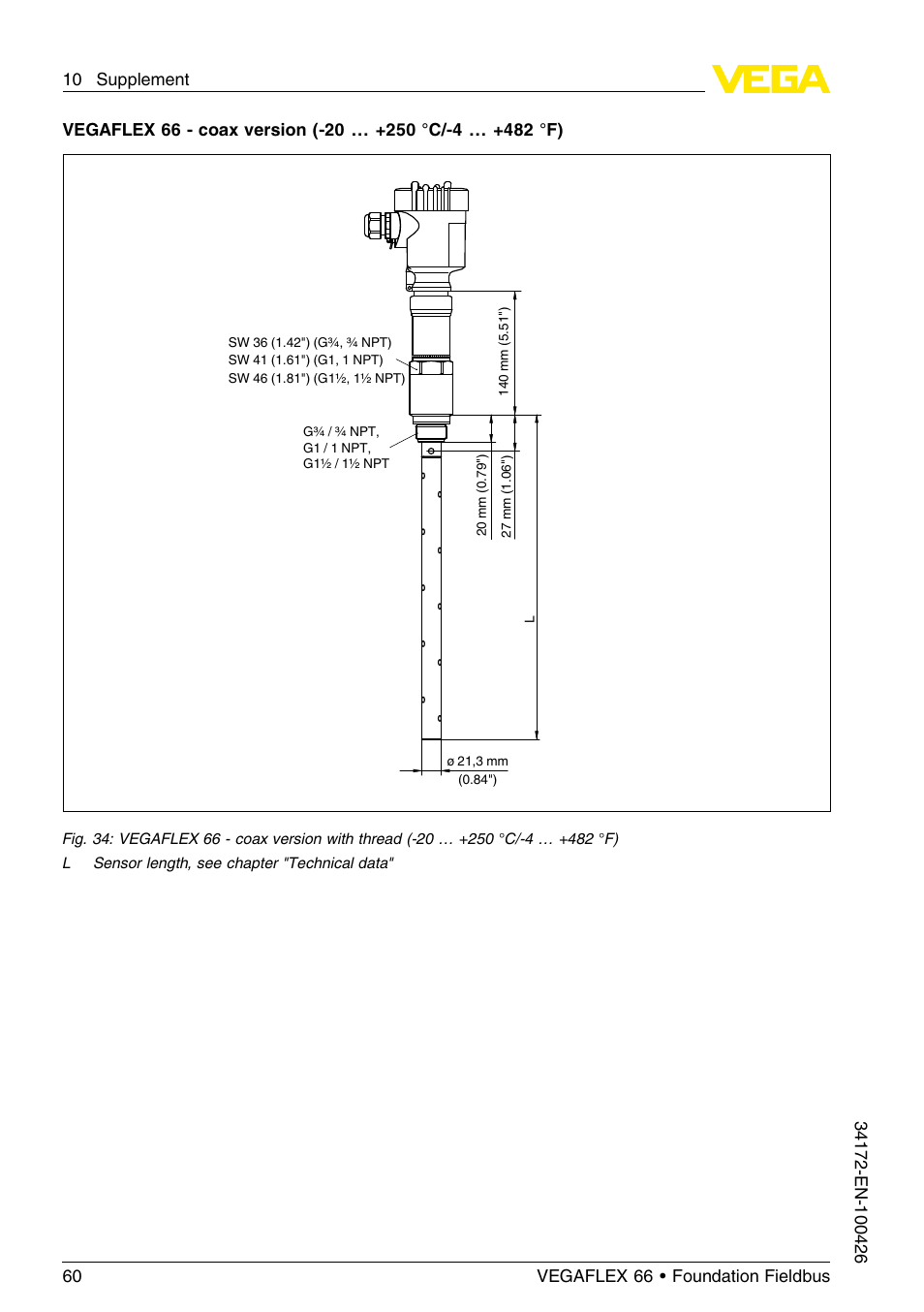 VEGA VEGAFLEX 66 (-20…+250°C) Foundation Fieldbus User Manual | Page 60 / 64