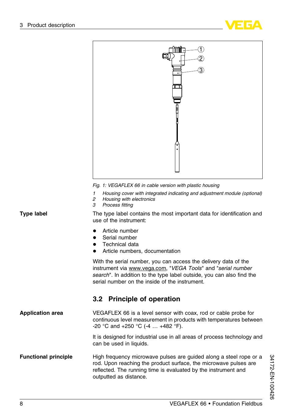 2 principle of operation | VEGA VEGAFLEX 66 (-20…+250°C) Foundation Fieldbus User Manual | Page 8 / 64