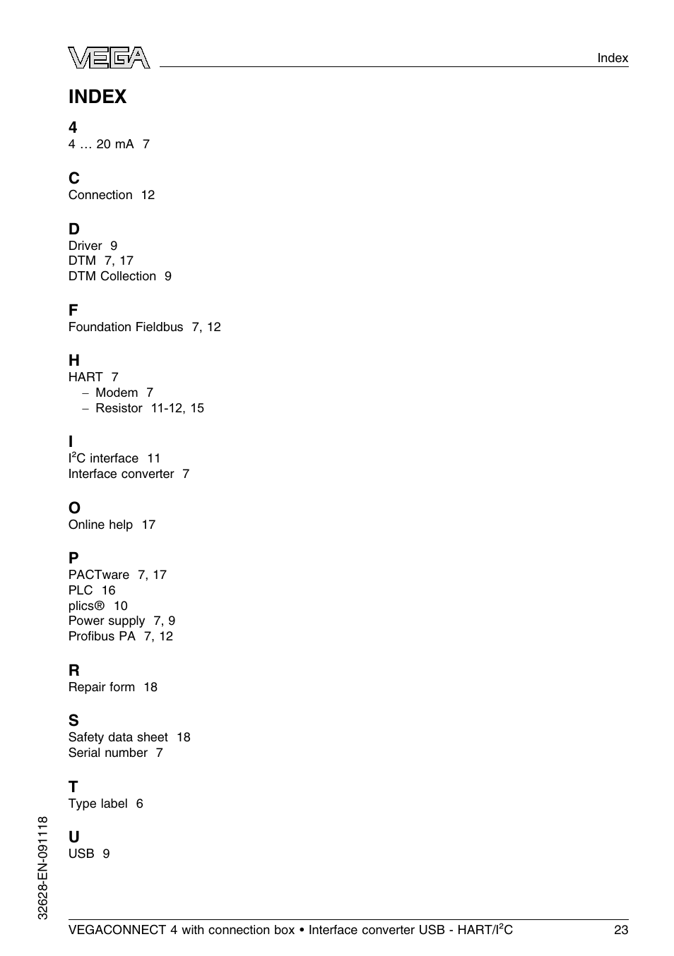 Index | VEGA VEGACONNECT 4 User Manual | Page 23 / 24