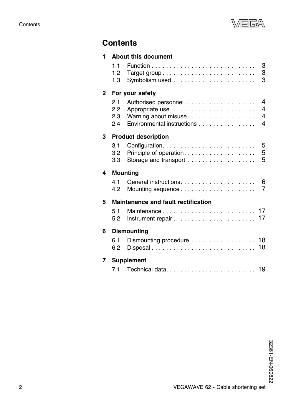 VEGA VEGAWAVE 62 Cable shortening set User Manual | Page 2 / 20