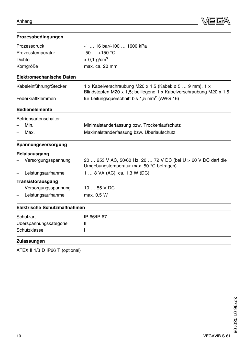 VEGA VEGAVIB S 61 User Manual | Page 10 / 48