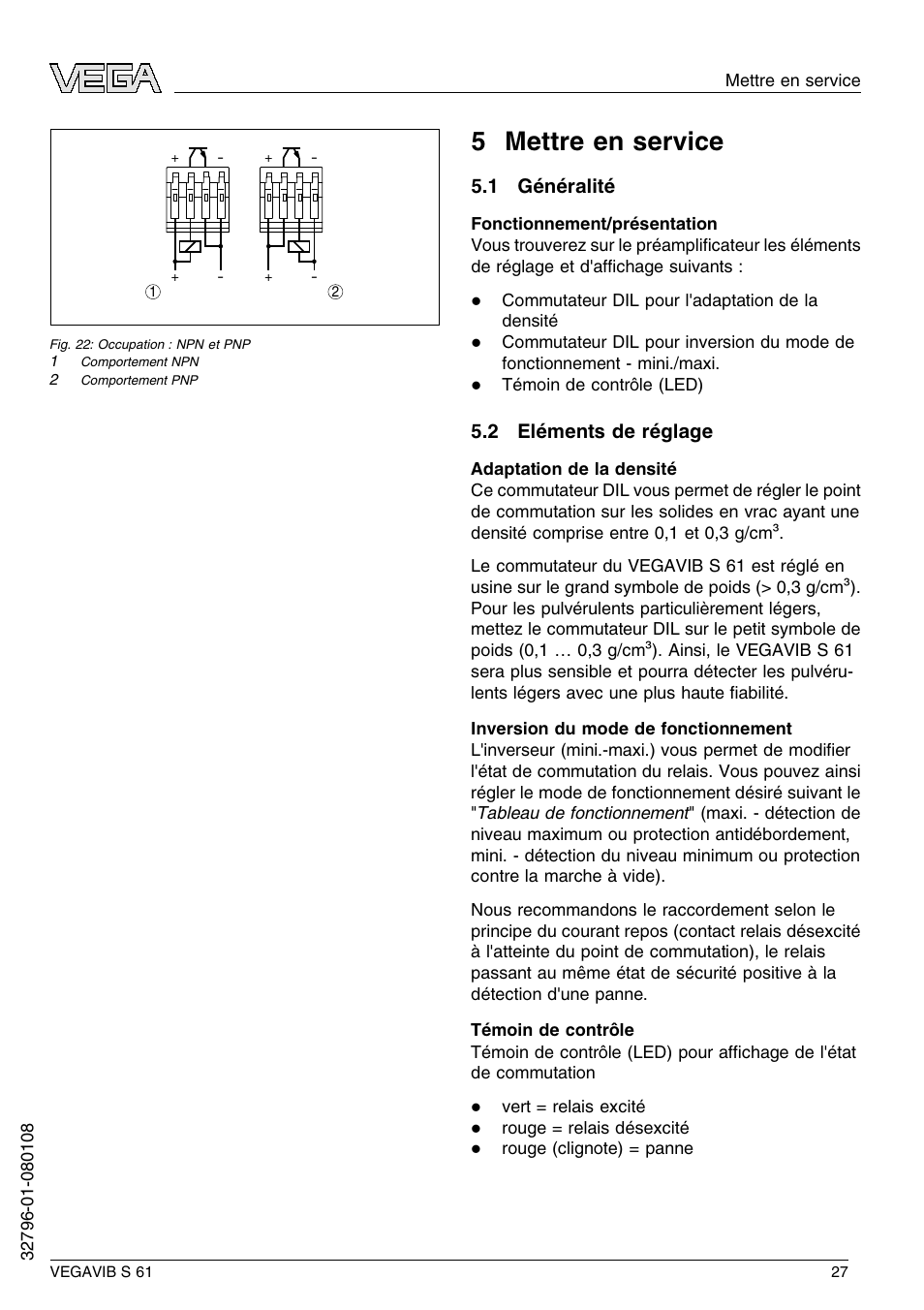 5 mettre en service, 1 généralité, 2 eléments de réglage | 5 m ettre en service | VEGA VEGAVIB S 61 User Manual | Page 27 / 48