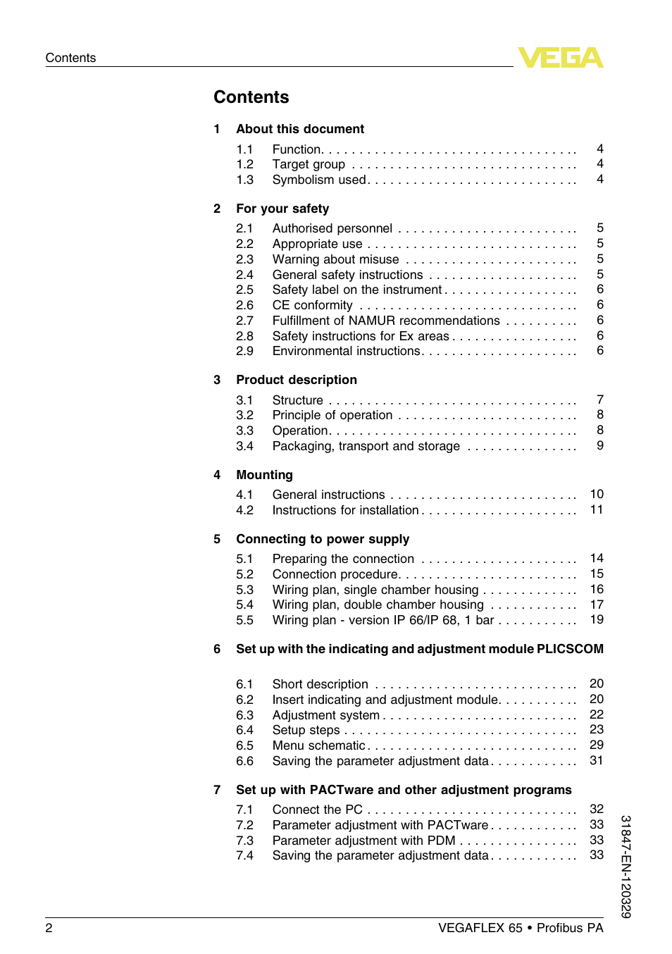 VEGA VEGAFLEX 65 Profibus PA User Manual | Page 2 / 56