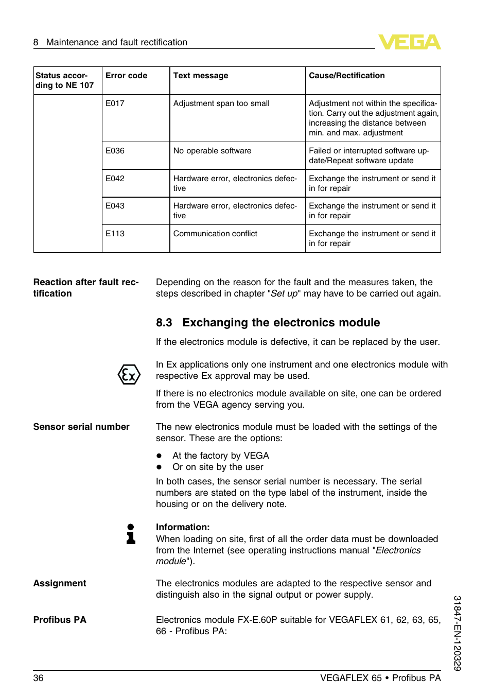 3 exchanging the electronics module | VEGA VEGAFLEX 65 Profibus PA User Manual | Page 36 / 56