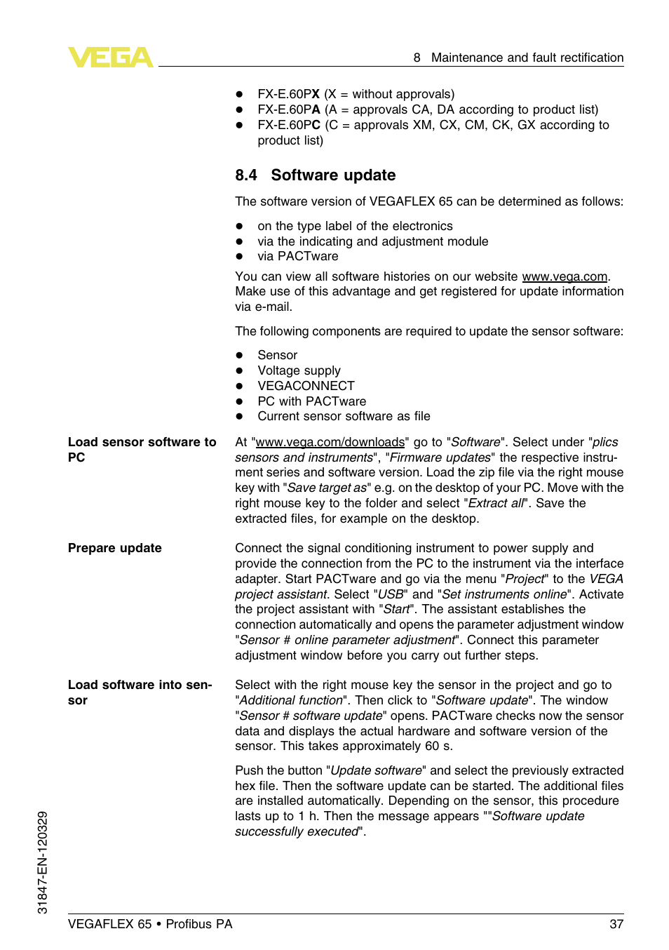 4 software update | VEGA VEGAFLEX 65 Profibus PA User Manual | Page 37 / 56