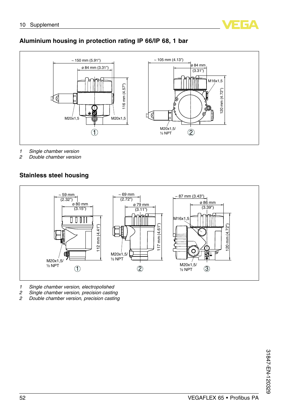 Stainless steel housing | VEGA VEGAFLEX 65 Profibus PA User Manual | Page 52 / 56