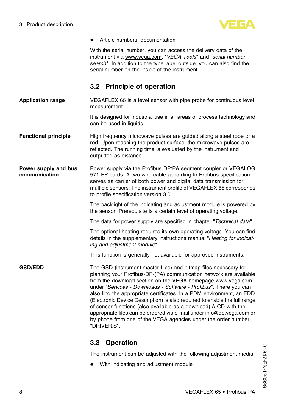 2 principle of operation, 3 operation | VEGA VEGAFLEX 65 Profibus PA User Manual | Page 8 / 56