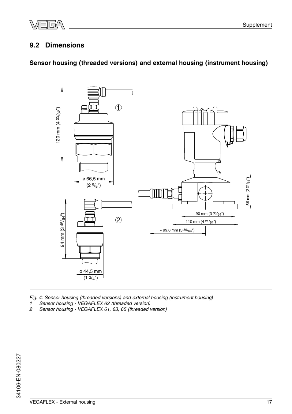 2 dimensions | VEGA VEGAFLEX series 60 - External housing User Manual | Page 17 / 20