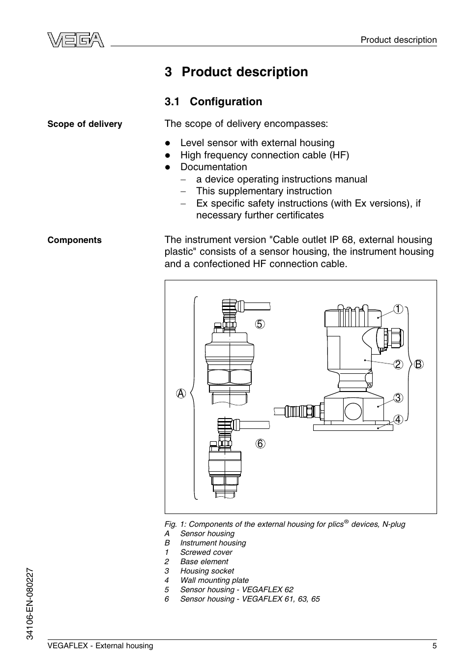 3 product description, 1 configuration, 3 p roduct description | 1 conﬁguration | VEGA VEGAFLEX series 60 - External housing User Manual | Page 5 / 20