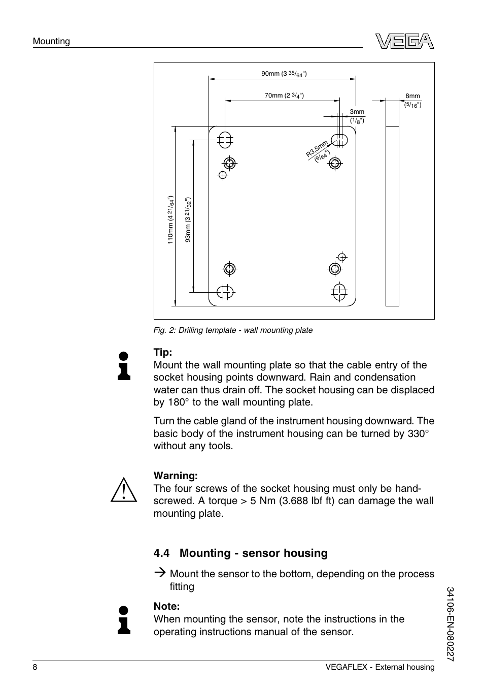 4 mounting – sensor housing, 4 mounting - sensor housing | VEGA VEGAFLEX series 60 - External housing User Manual | Page 8 / 20