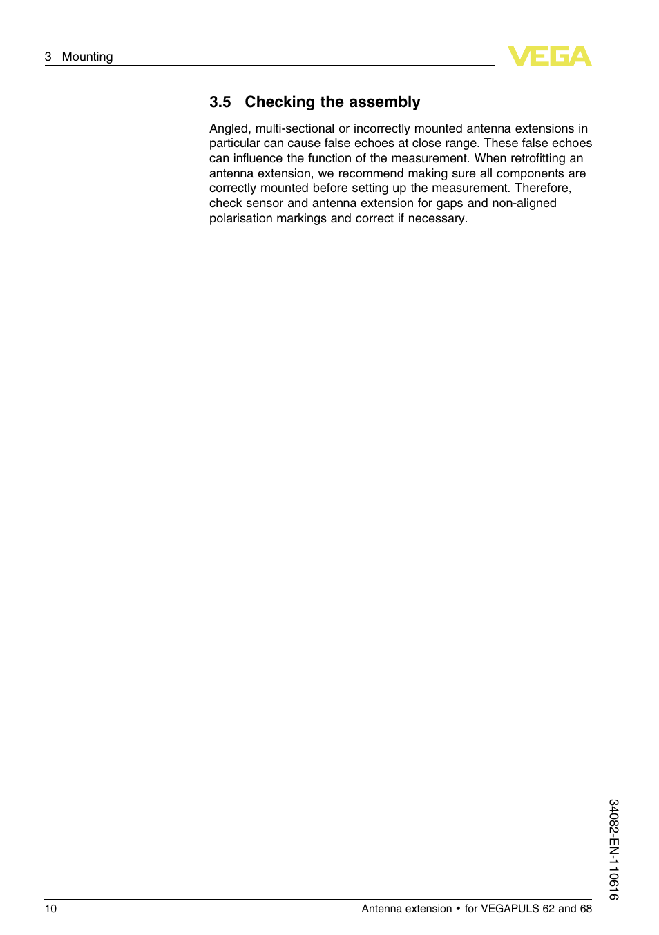 5 checking the assembly, 5 c hecking the assembly | VEGA VEGAPULS 68 Antenna extension User Manual | Page 10 / 20