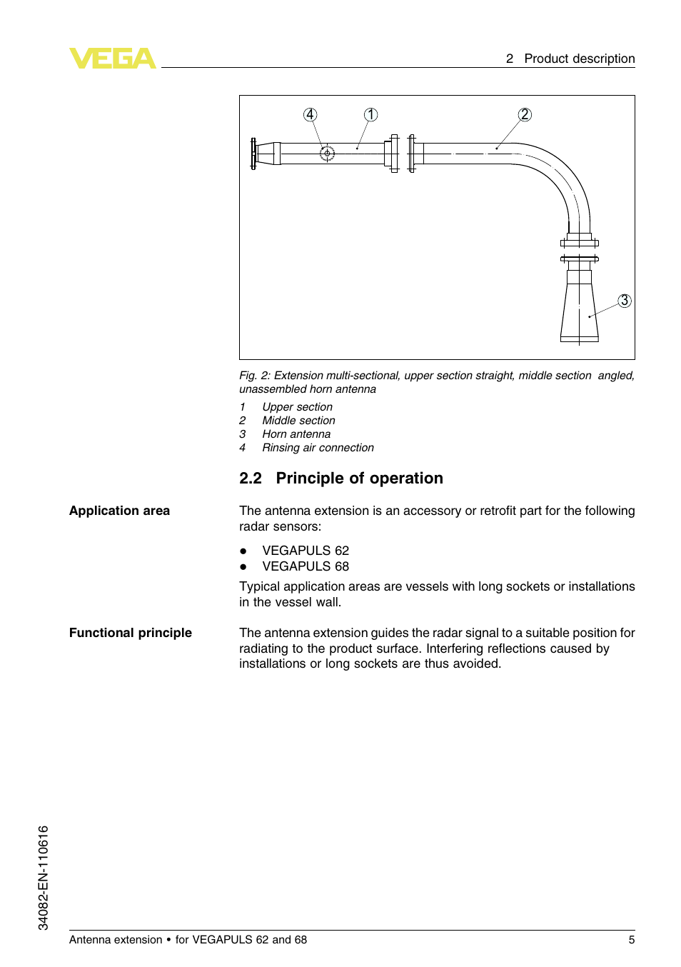 2 principle of operation, 2 p rinciple of operation | VEGA VEGAPULS 68 Antenna extension User Manual | Page 5 / 20