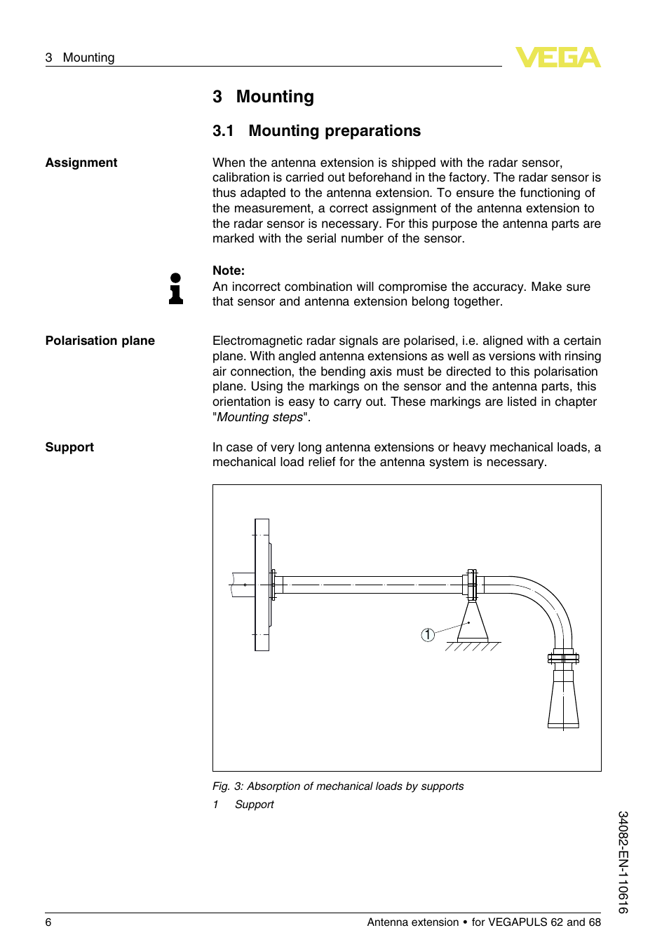 3 mounting, 1 mounting preparations, 3mounting | 1 m ounting preparations | VEGA VEGAPULS 68 Antenna extension User Manual | Page 6 / 20