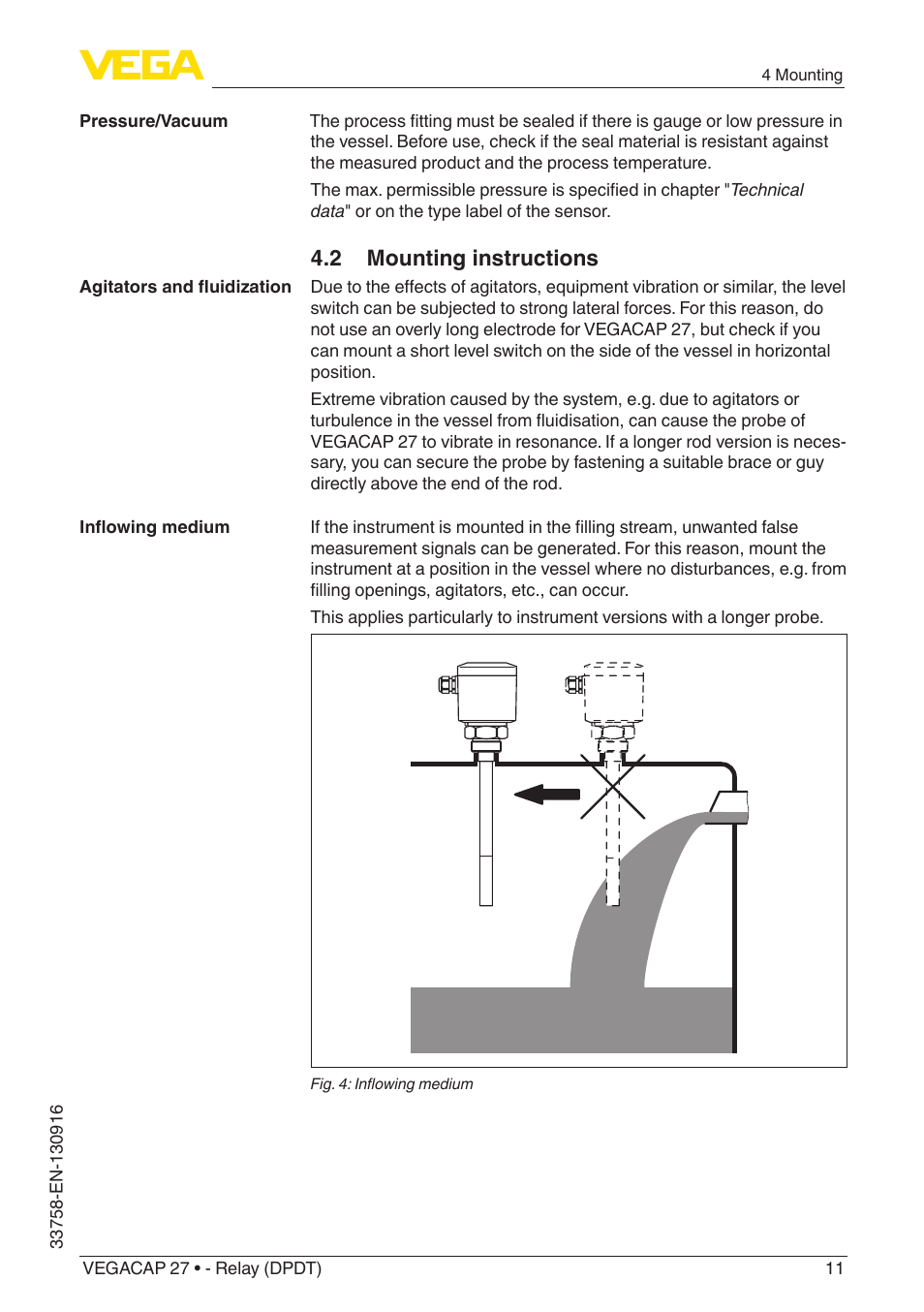 2 mounting instructions | VEGA VEGACAP 27 - Relay (DPDT) User Manual | Page 11 / 32