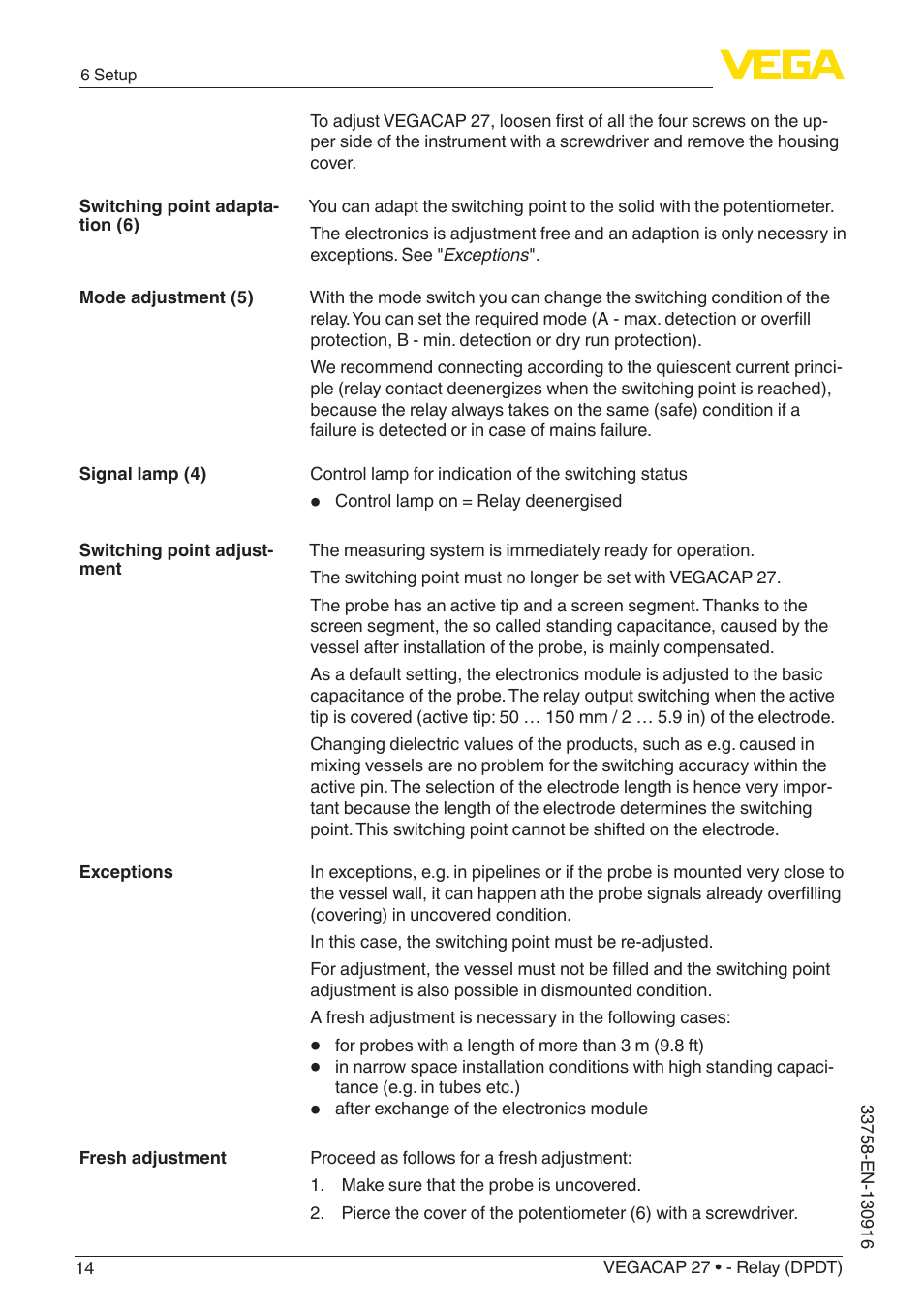VEGA VEGACAP 27 - Relay (DPDT) User Manual | Page 14 / 32