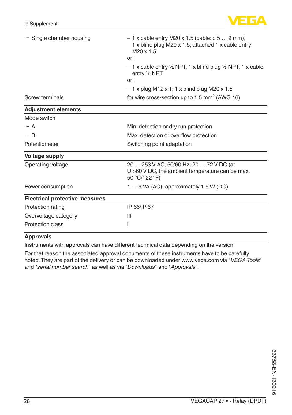 VEGA VEGACAP 27 - Relay (DPDT) User Manual | Page 26 / 32