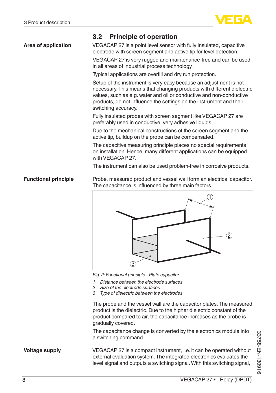 2 principle of operation | VEGA VEGACAP 27 - Relay (DPDT) User Manual | Page 8 / 32