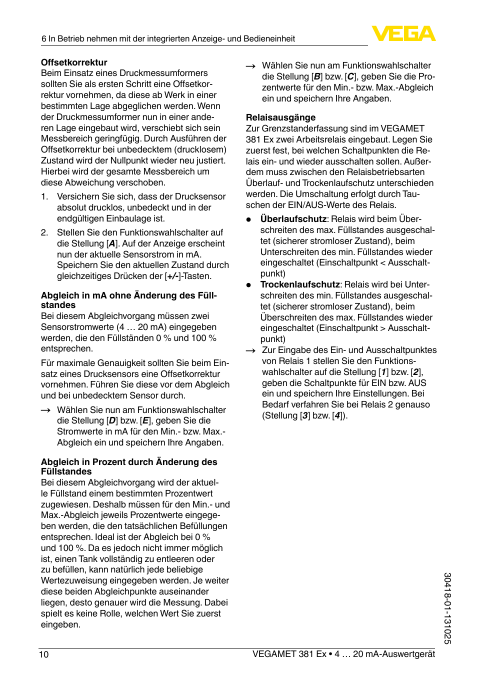 VEGA VEGAMET 381 Ex User Manual | Page 10 / 72