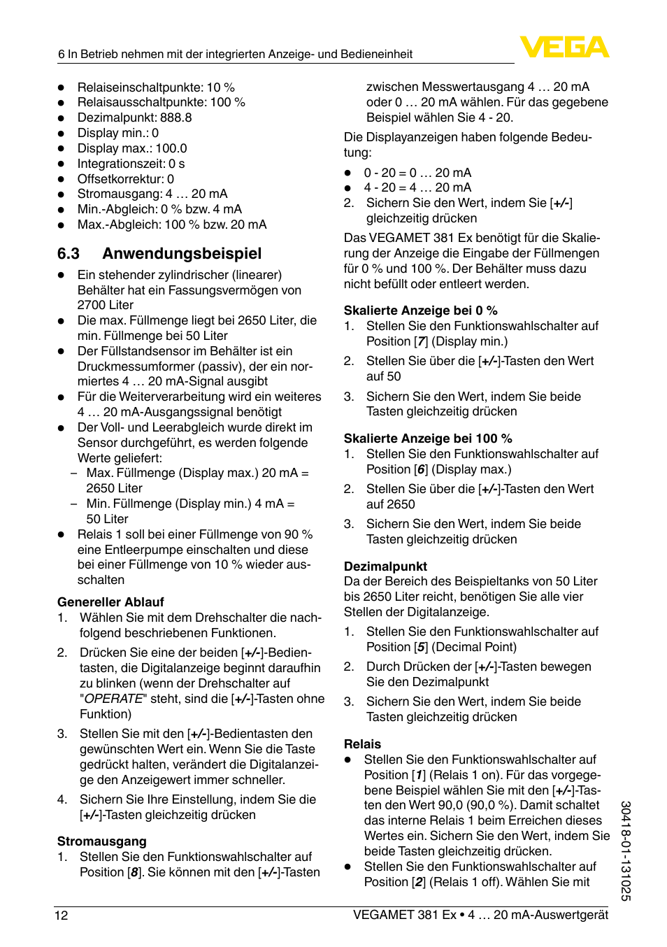 VEGA VEGAMET 381 Ex User Manual | Page 12 / 72