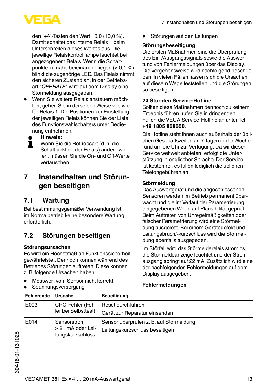 7 instandhalten und störun- gen beseitigen | VEGA VEGAMET 381 Ex User Manual | Page 13 / 72