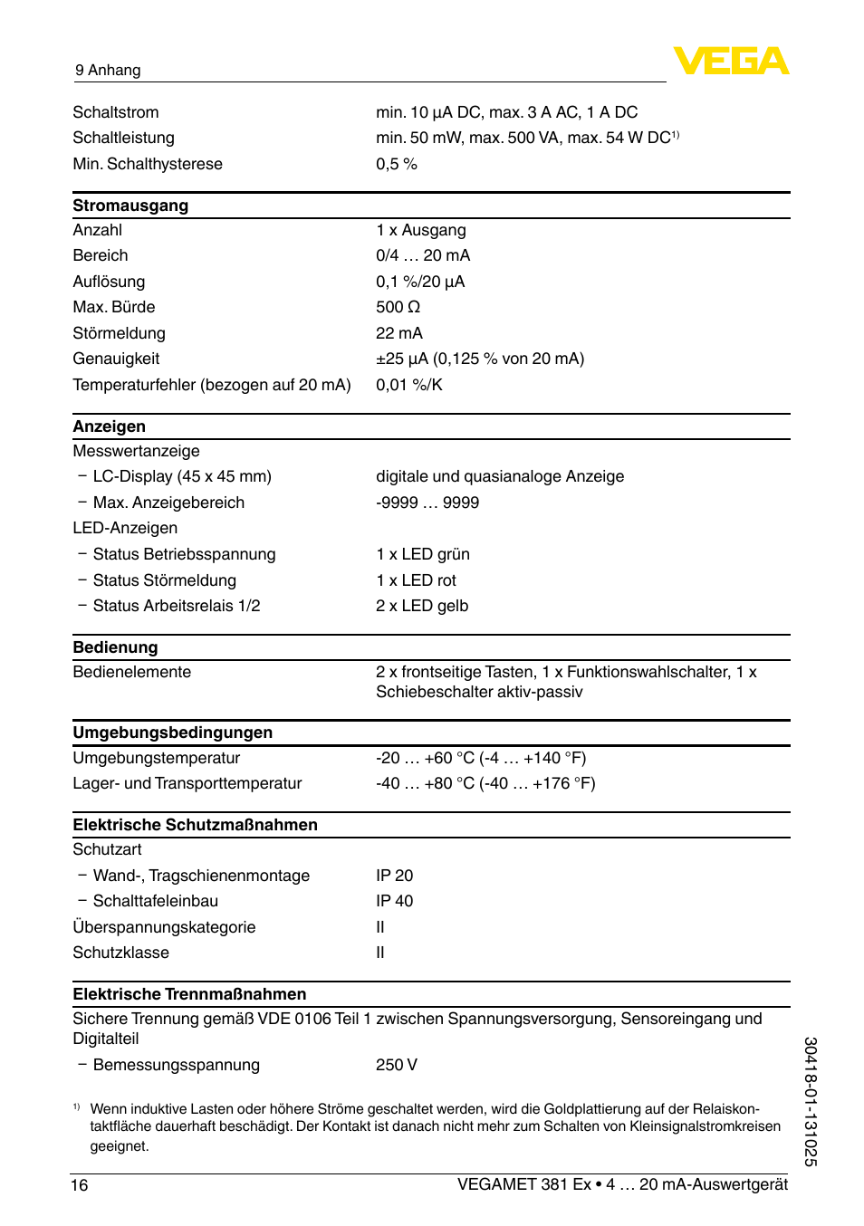 VEGA VEGAMET 381 Ex User Manual | Page 16 / 72