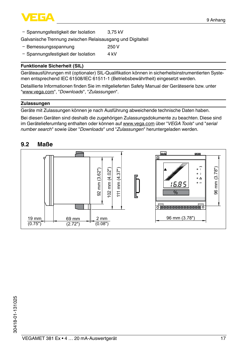 2 maße | VEGA VEGAMET 381 Ex User Manual | Page 17 / 72