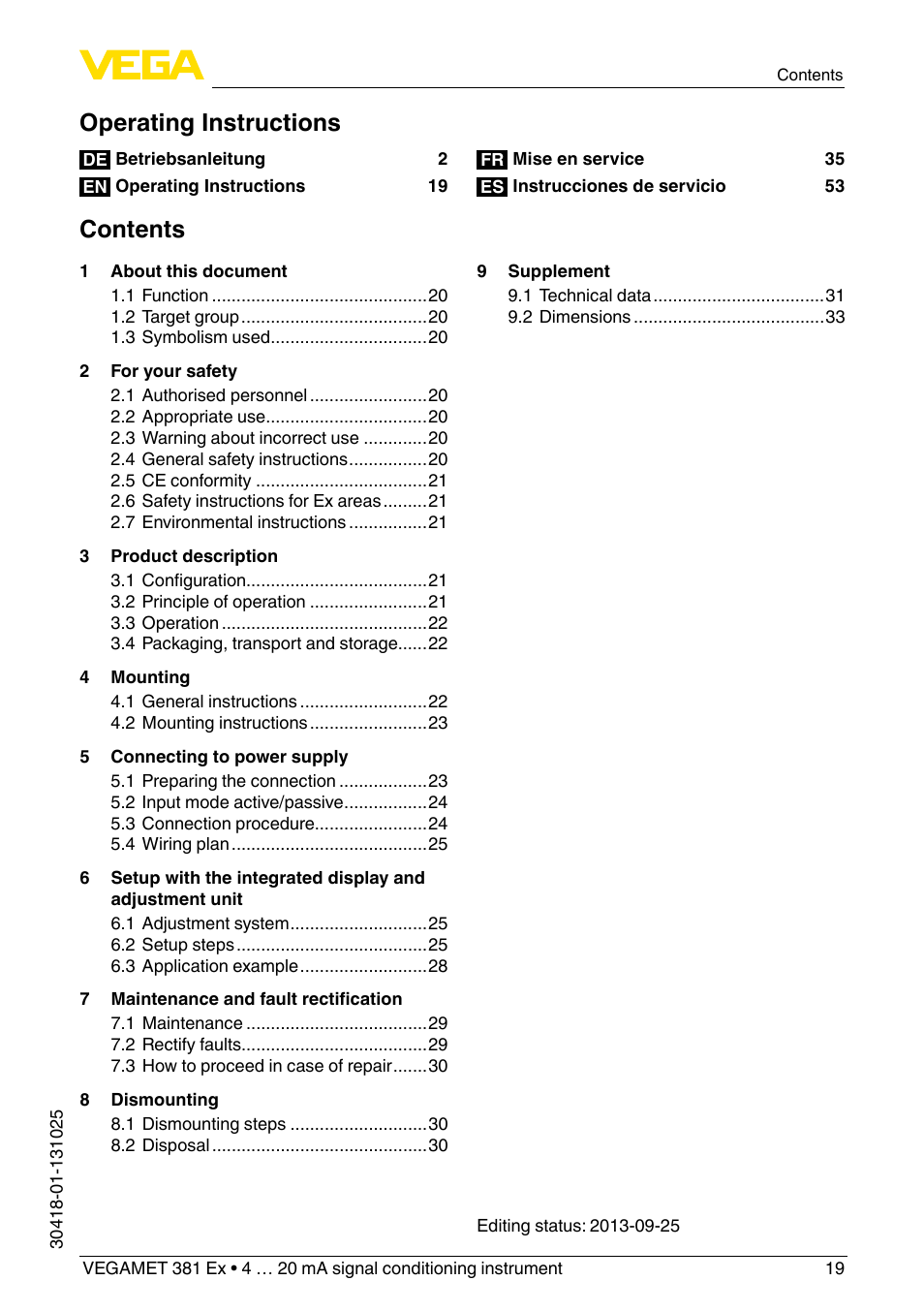 VEGA VEGAMET 381 Ex User Manual | Page 19 / 72