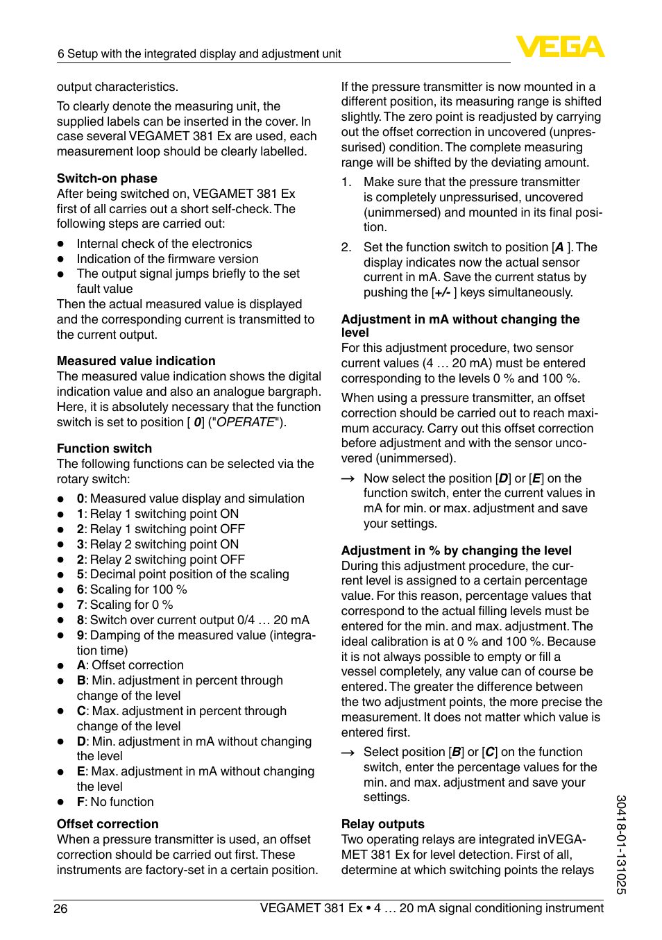 VEGA VEGAMET 381 Ex User Manual | Page 26 / 72