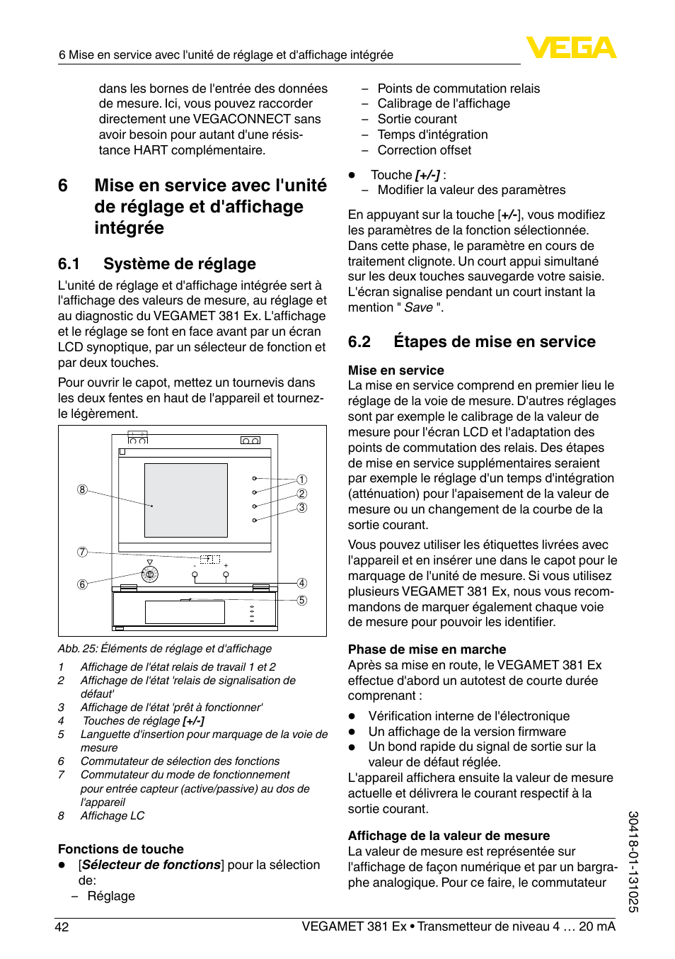 1 système de réglage, 2 étapes de mise en service | VEGA VEGAMET 381 Ex User Manual | Page 42 / 72