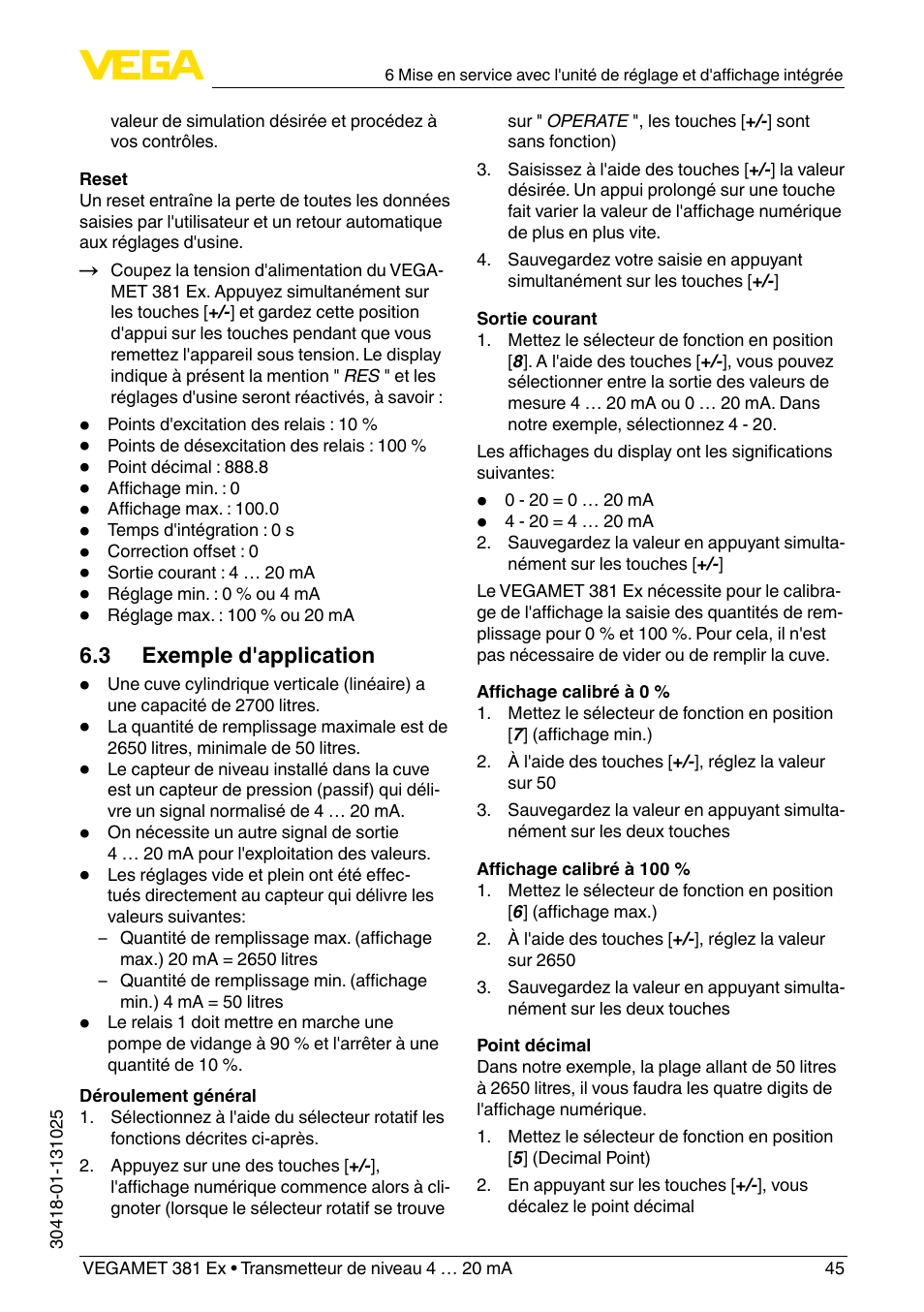 VEGA VEGAMET 381 Ex User Manual | Page 45 / 72