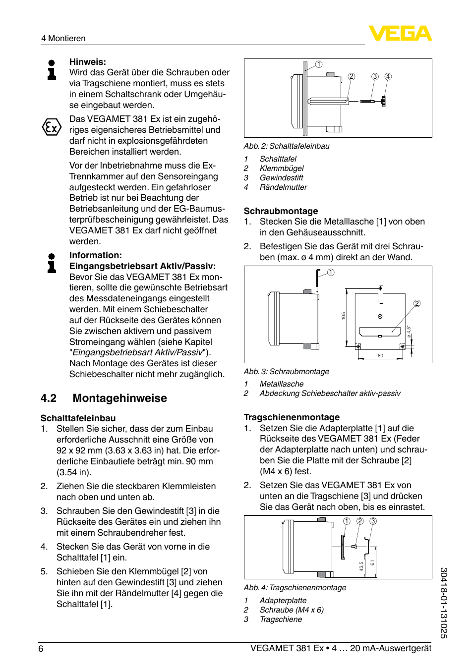 2 montagehinweise | VEGA VEGAMET 381 Ex User Manual | Page 6 / 72