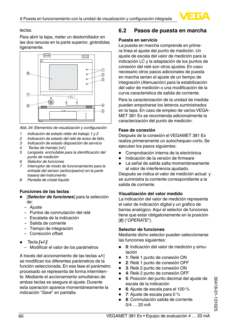 2 pasos de puesta en marcha | VEGA VEGAMET 381 Ex User Manual | Page 60 / 72
