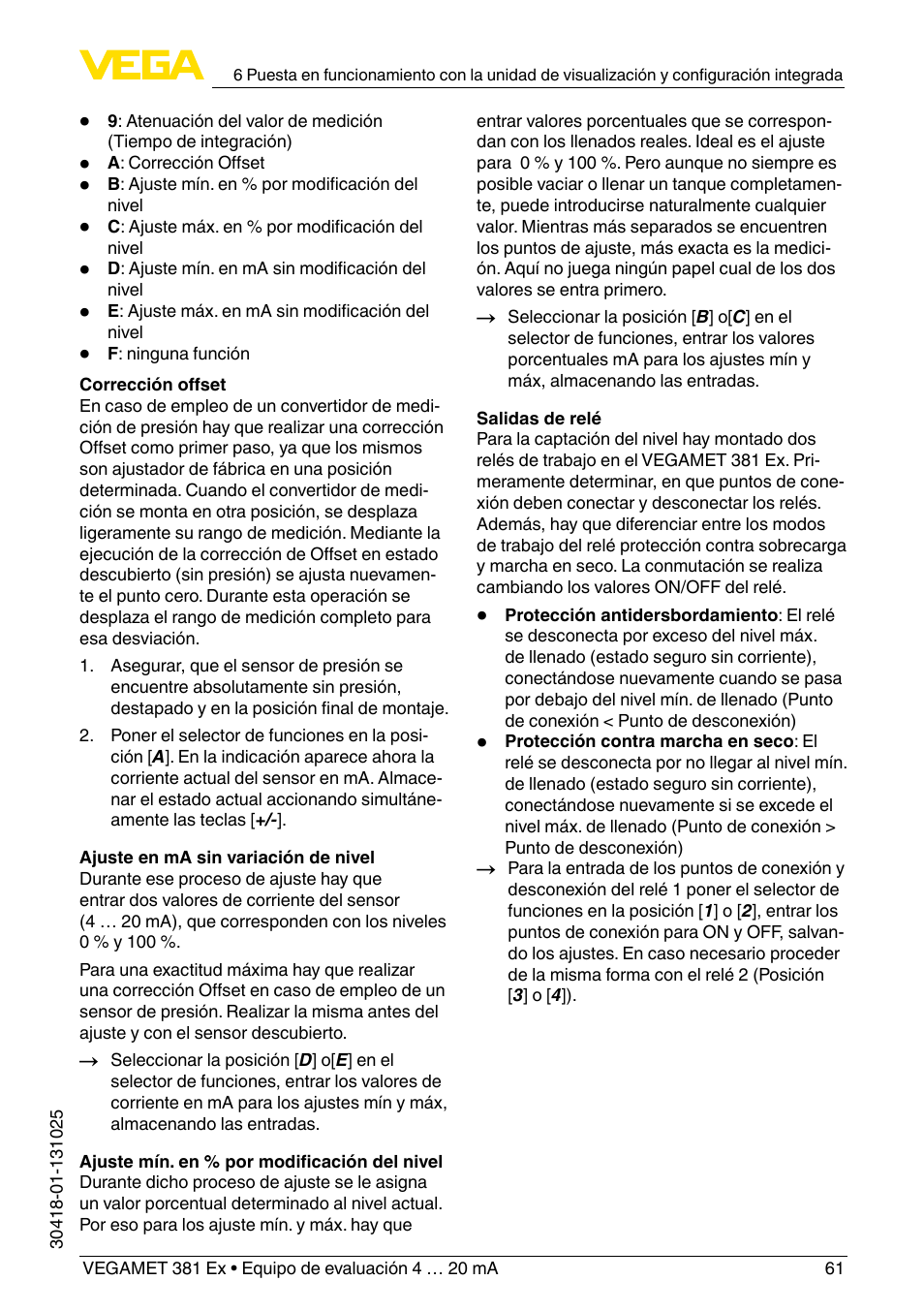 VEGA VEGAMET 381 Ex User Manual | Page 61 / 72