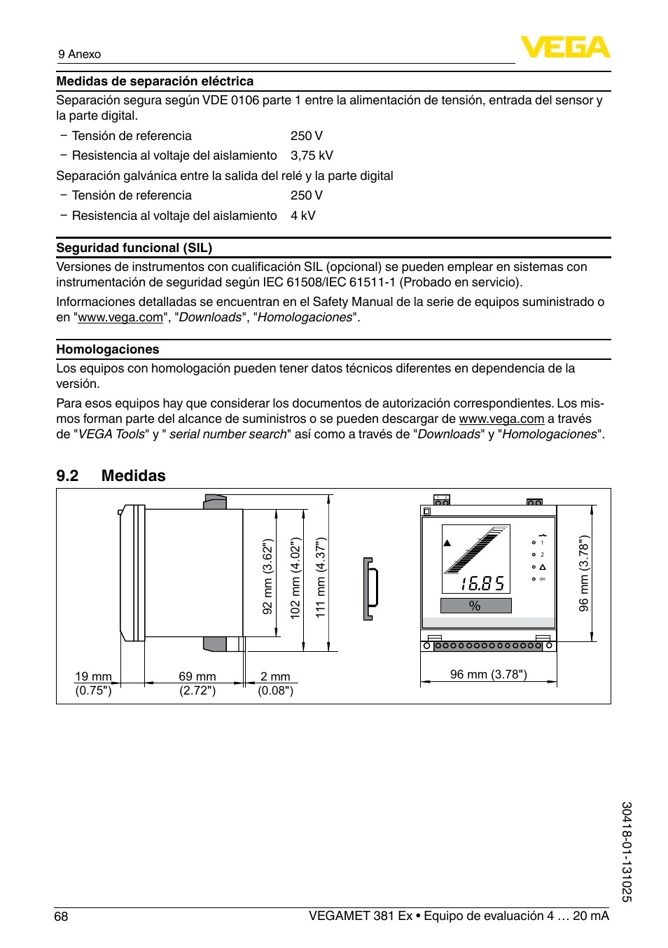 2 medidas | VEGA VEGAMET 381 Ex User Manual | Page 68 / 72