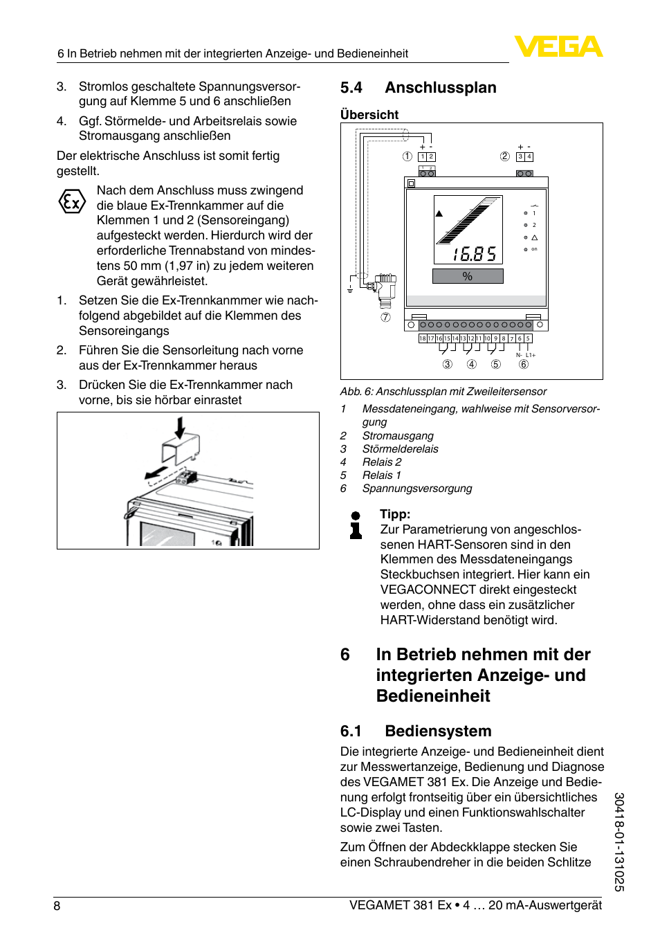 4 anschlussplan, 1 bediensystem | VEGA VEGAMET 381 Ex User Manual | Page 8 / 72