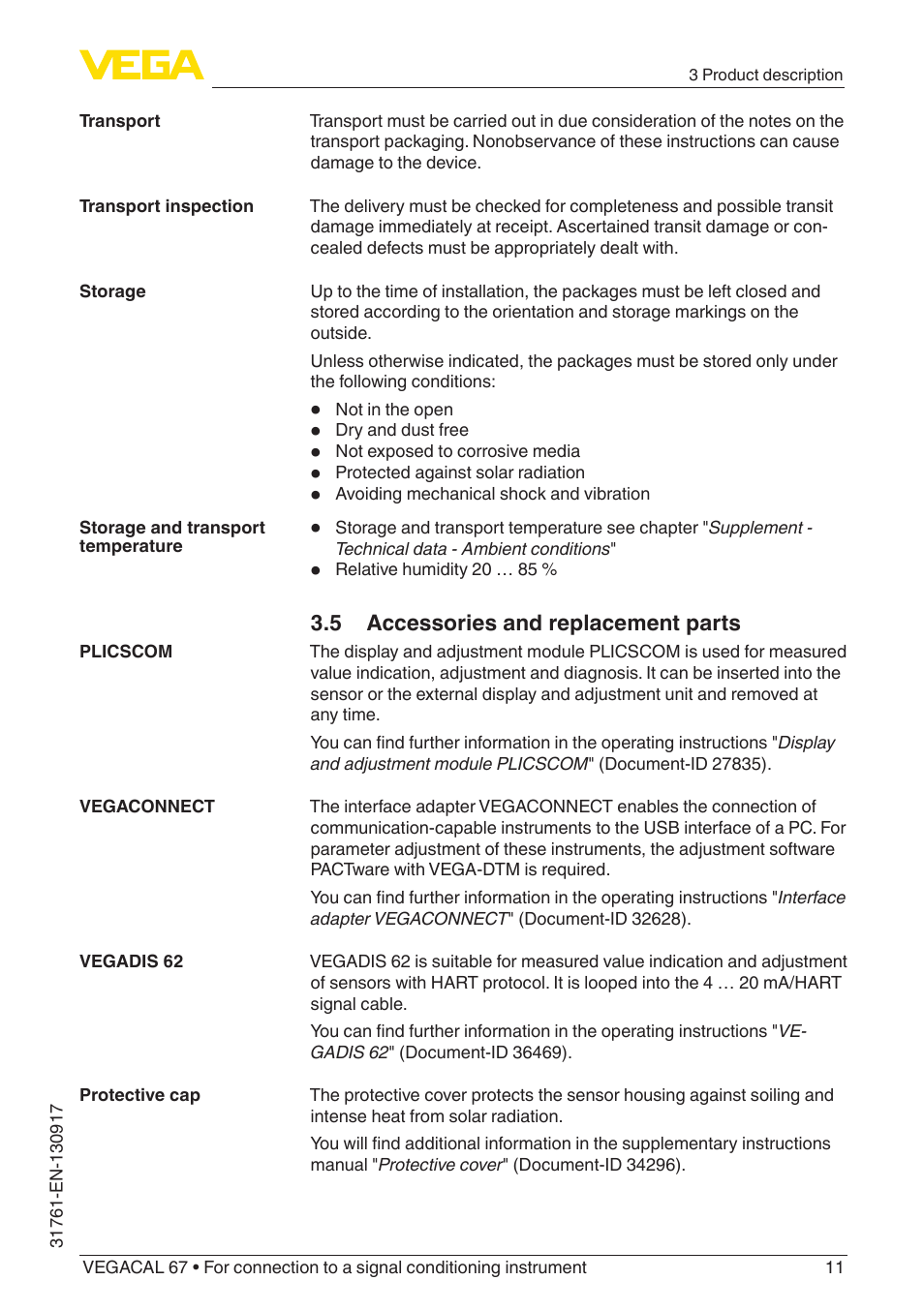 5 accessories and replacement parts | VEGA VEGACAL 67 For connection to a signal conditioning instrument User Manual | Page 11 / 36