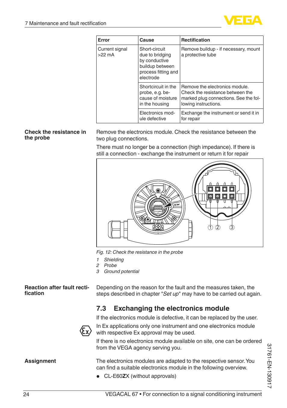 3 exchanging the electronics module | VEGA VEGACAL 67 For connection to a signal conditioning instrument User Manual | Page 24 / 36